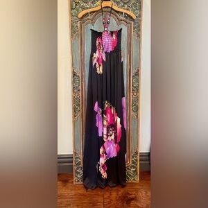 NEW Sakkas Floral on Black Maxi Halter Dress Size S